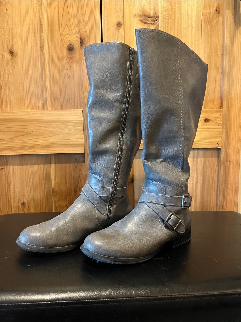 Life Stride Gray Tall Buckle Riding Boots